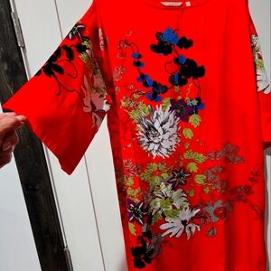 Soft Surroundings Orange Satin Silk like Kimono 3/4 Bell hemmed Sleeves Small S